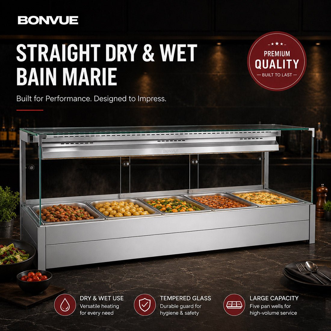 Bonvue Square Countertop Wet and Dry Bain Marie BM17SC - Commercial Kitchen Appliances