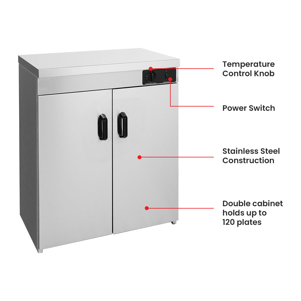 Bonvue Stainless Steel Double Cabinet Plate Warmer 120 Plates PW-DE - Commercial Kitchen Appliances