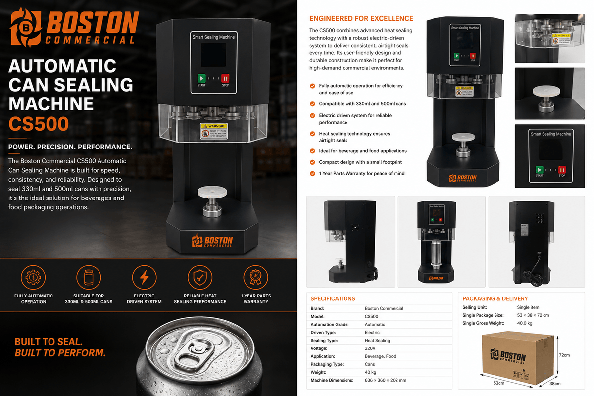 Boston Commercial Automatic Can Sealing Machine CS500 - Commercial Kitchen Appliances