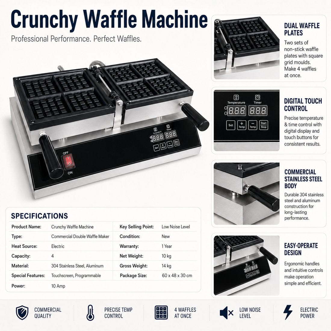 Boston Commercial Crunchy Waffle Machine CW2201B - D - Commercial Kitchen Appliances