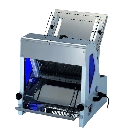 Baker Max JSL-31M bench bread slicer — front view with acrylic guard