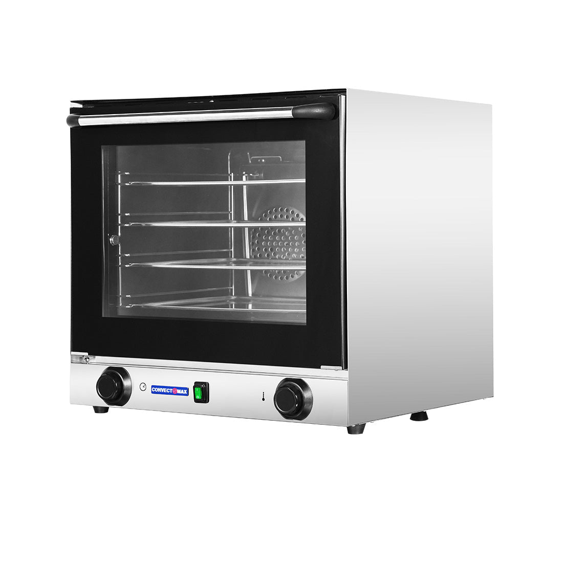 Convect Max YXD-1DI convection oven — door open showing 4-tray rack