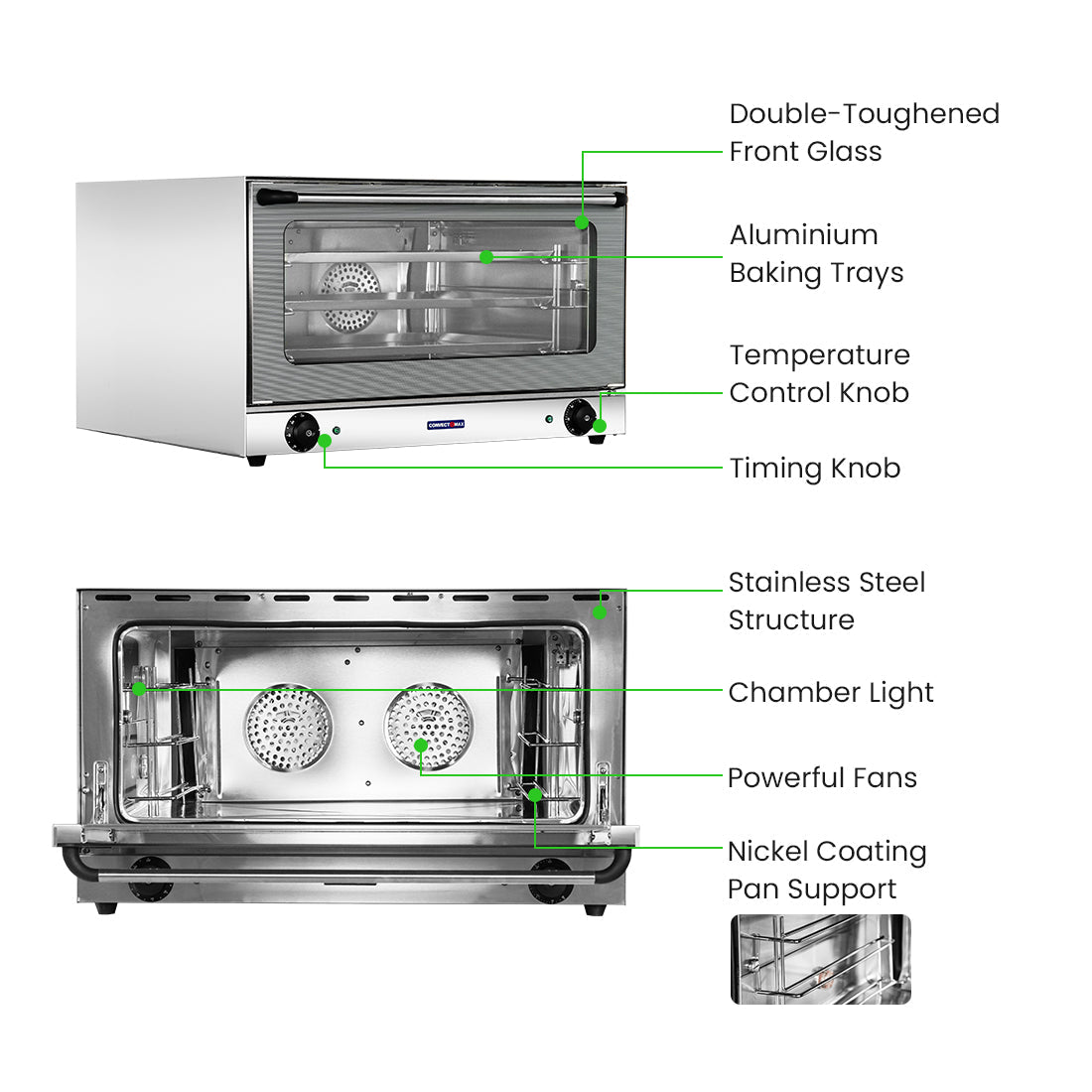 ConvectMax Heavy Duty Stainless Steel 240V/15A Convection Oven YXD - 8A - 3E - Commercial Kitchen Appliances