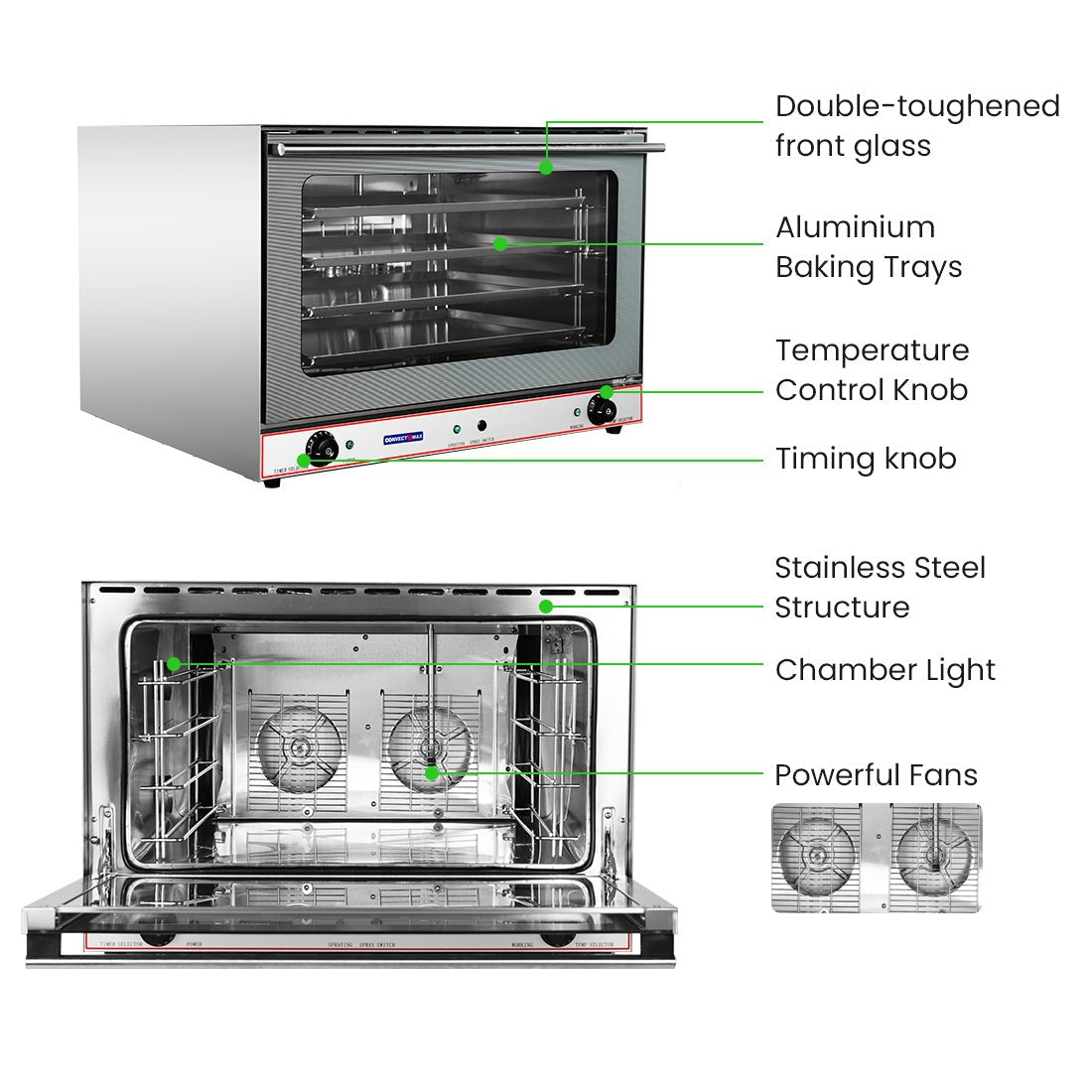 ConvectMax Heavy Duty Stainless Steel Convection Oven W/ Press Button Steam YXD - 8AE - Commercial Kitchen Appliances
