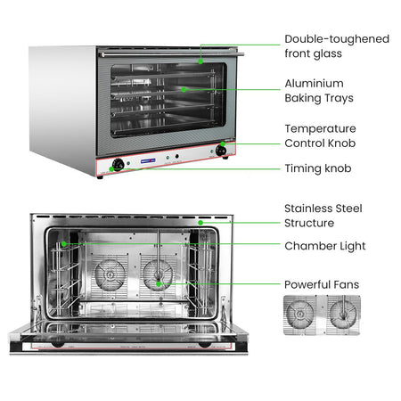 ConvectMax Heavy Duty Stainless Steel Convection Oven W/ Press Button Steam YXD - 8AE - Commercial Kitchen Appliances