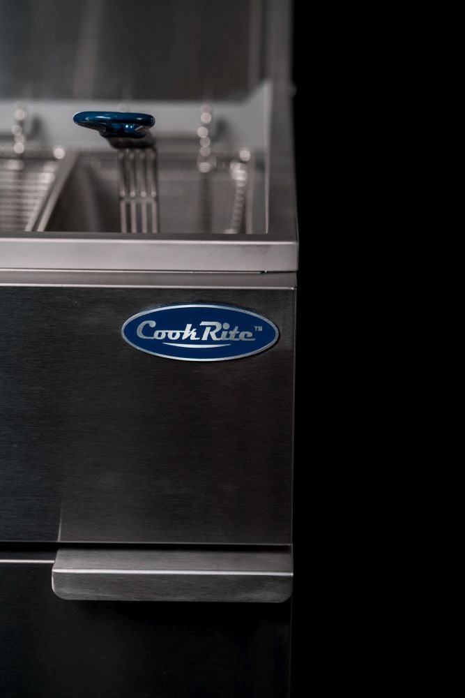 Cookrite ATFS-40 fryer — rear gas inlet and adjustable legs