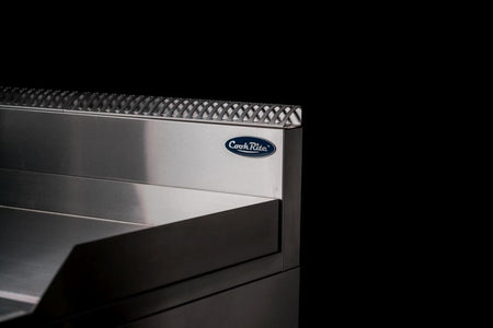 Cookrite AT80G9G gas griddle — stainless steel splashback detail
