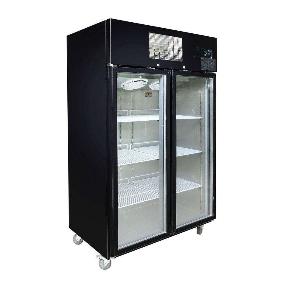 Thermaster Double Glass Door Black Stainless Steel Upright Freezer SUFG1000B