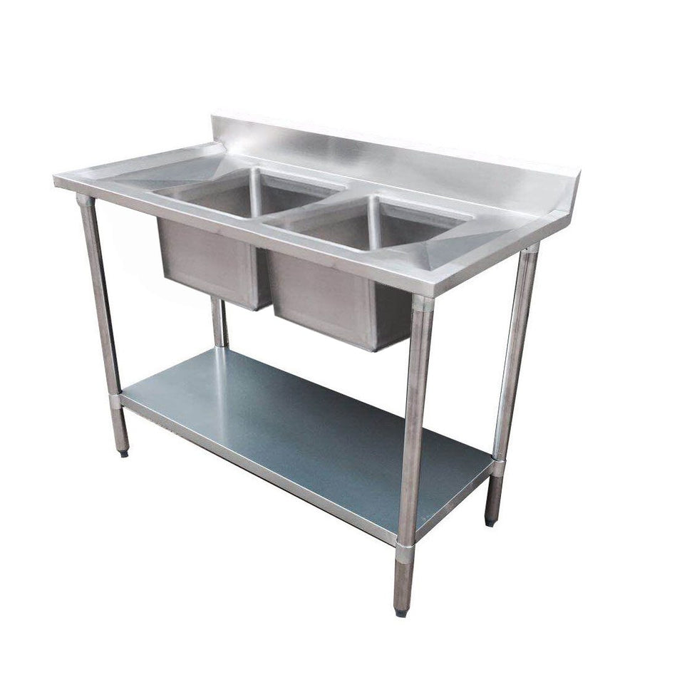 Modular Systems Economic 304 Grade SS Centre Double Sink Bench 2400x700x900 with two 610x400x250 sinks 2400-7-DSBC