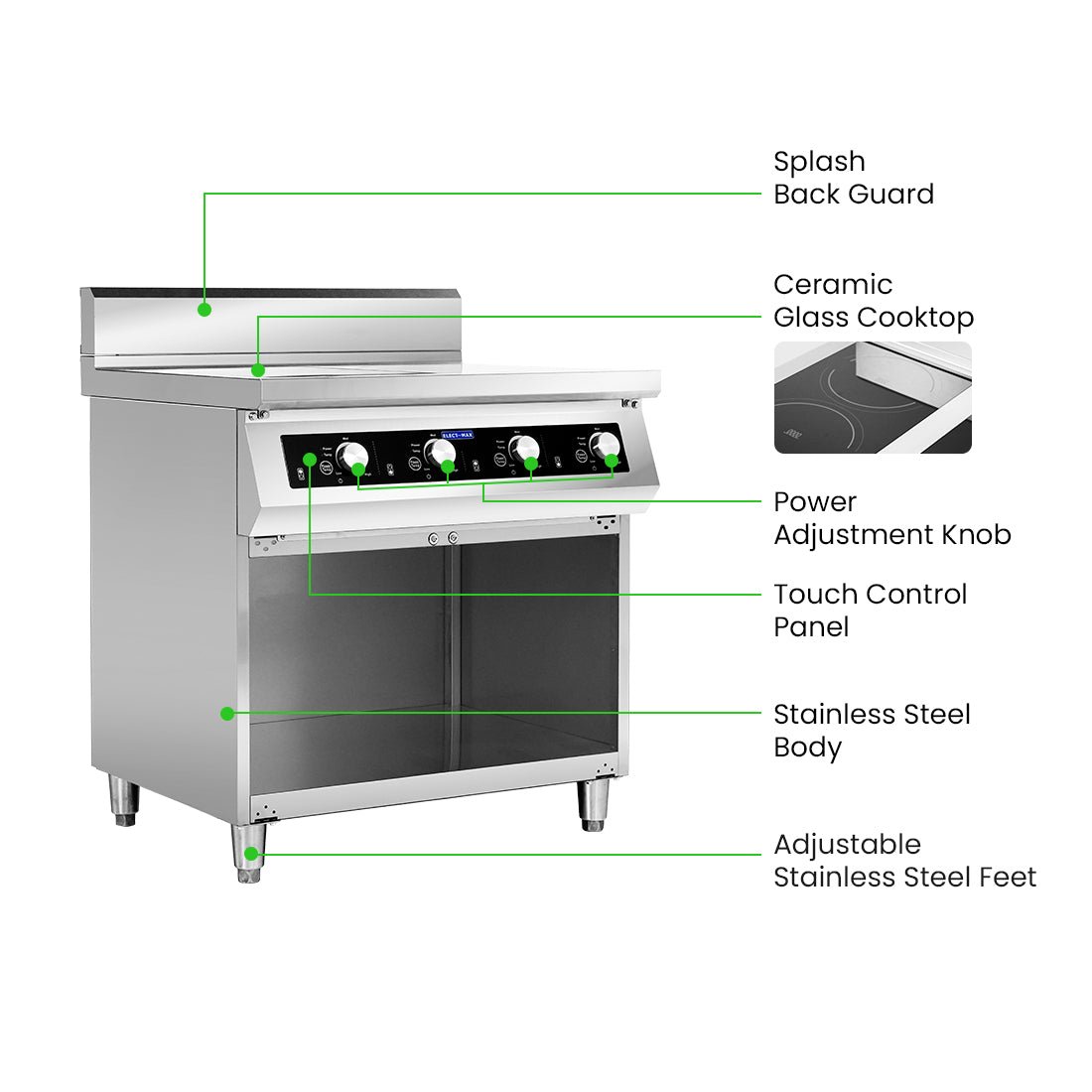 ElectMAX 700 Series Induction 4 - Burner Cooker with Splashback EIC7 - 800P - Commercial Kitchen Appliances