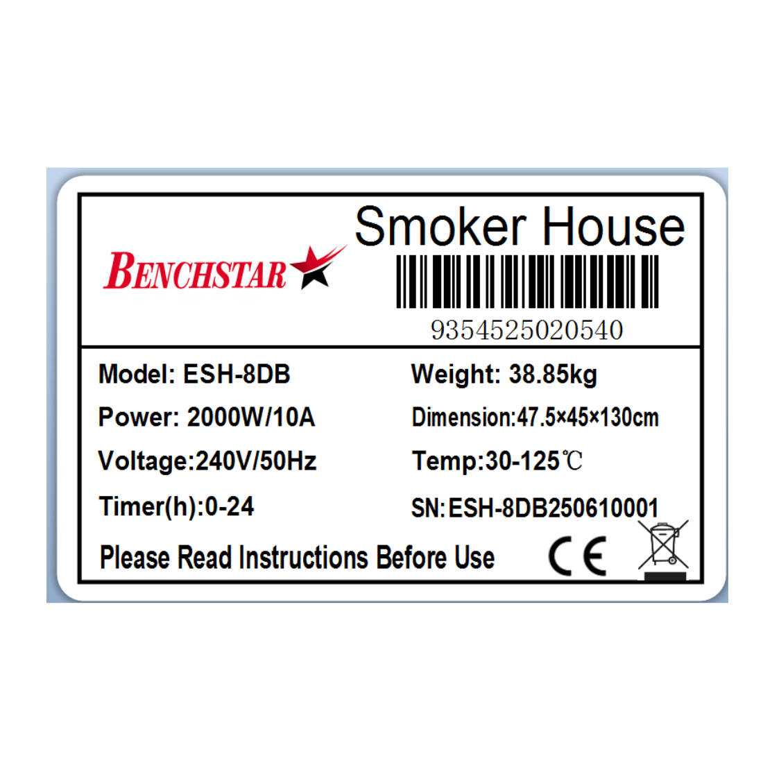 Benchstar Smoker/Dehydrator Combination Unit - ESH - 8DB - Commercial Kitchen Appliances