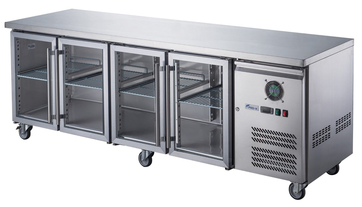 FED - X Four Glass Door Bench Fridge XUB7C22G4V - Commercial Kitchen Appliances