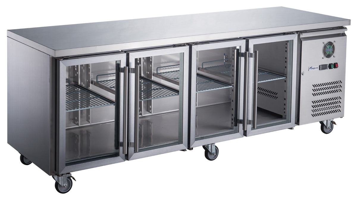FED - X Four Glass Door Bench Fridge XUB7C22G4V - Commercial Kitchen Appliances