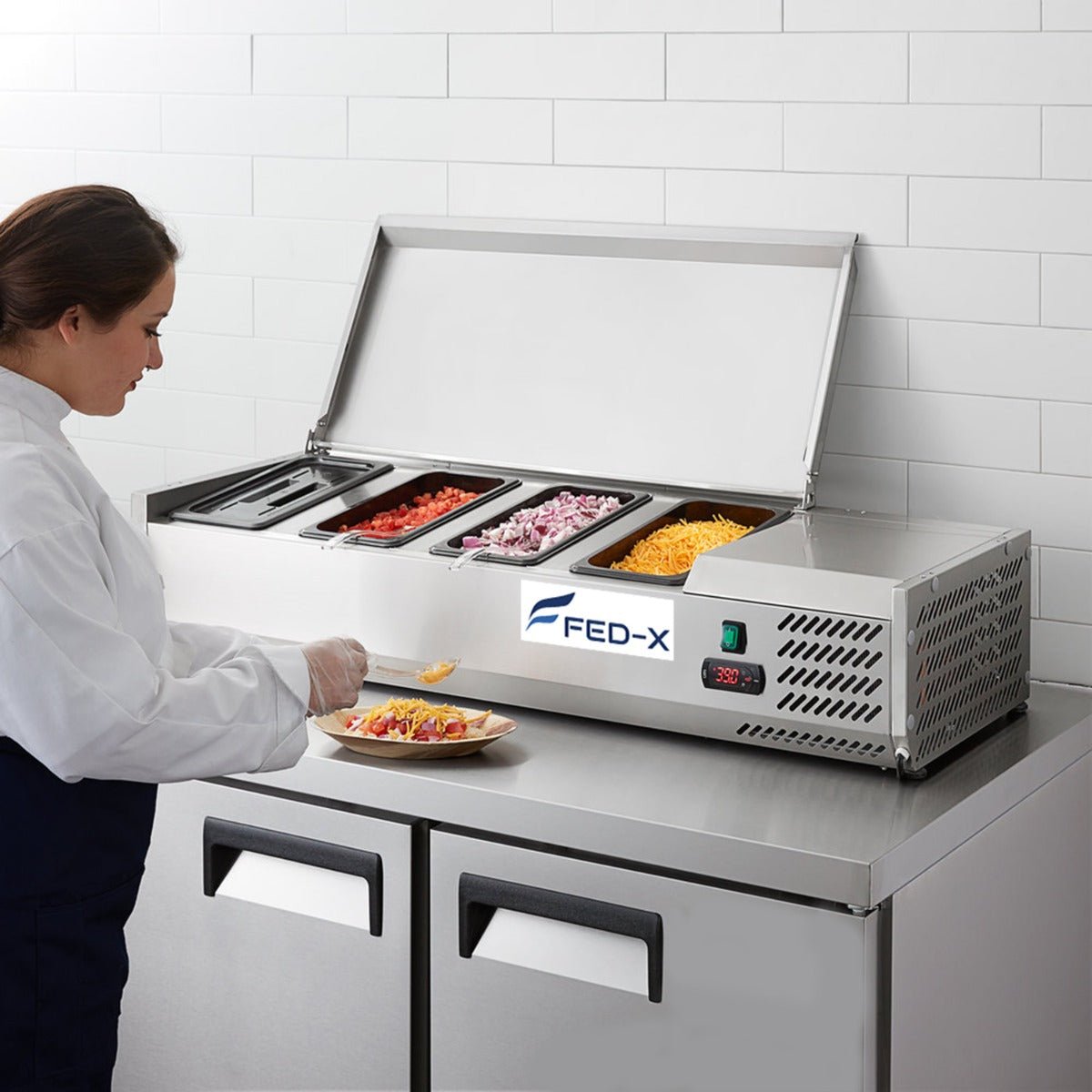 FED - X Salad Bench With Stainless Steel Lid XVRX1200/380S - Commercial Kitchen Appliances