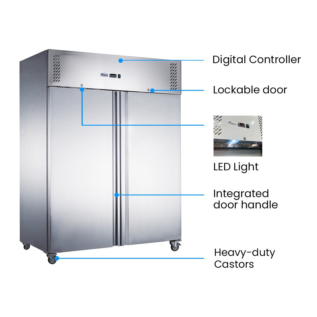 FED - X S/S Double Door Upright Fridge 1200L XURC1200SFV - Commercial Kitchen Appliances