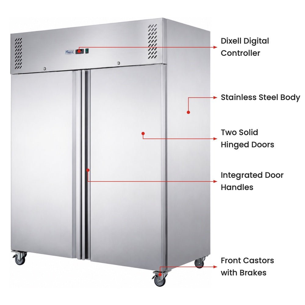 FED-X S/S Double Door Upright Storage Freezer 1236L - XURF1200SFV - Commercial Kitchen Appliances