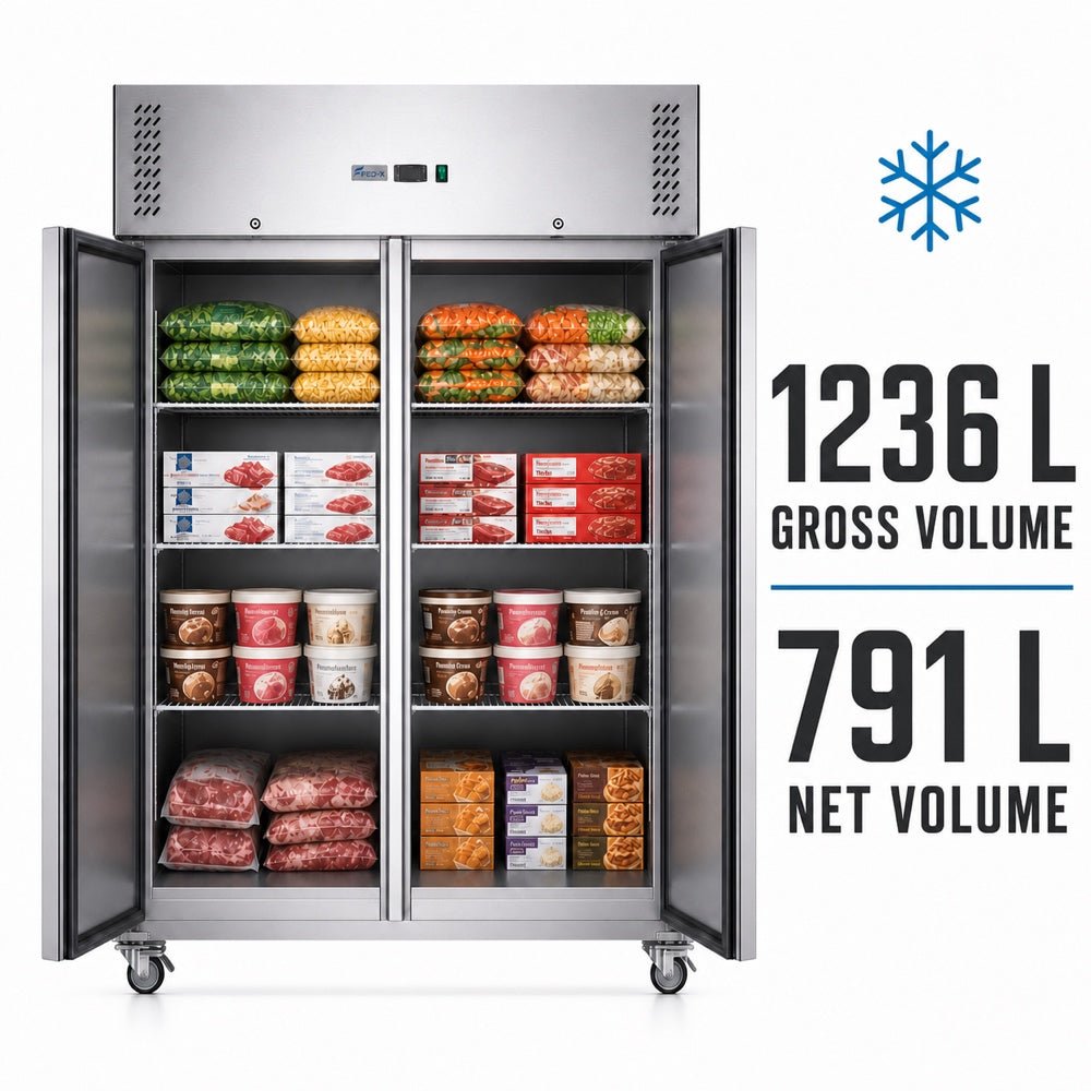 FED-X S/S Double Door Upright Storage Freezer 1236L - XURF1200SFV - Commercial Kitchen Appliances