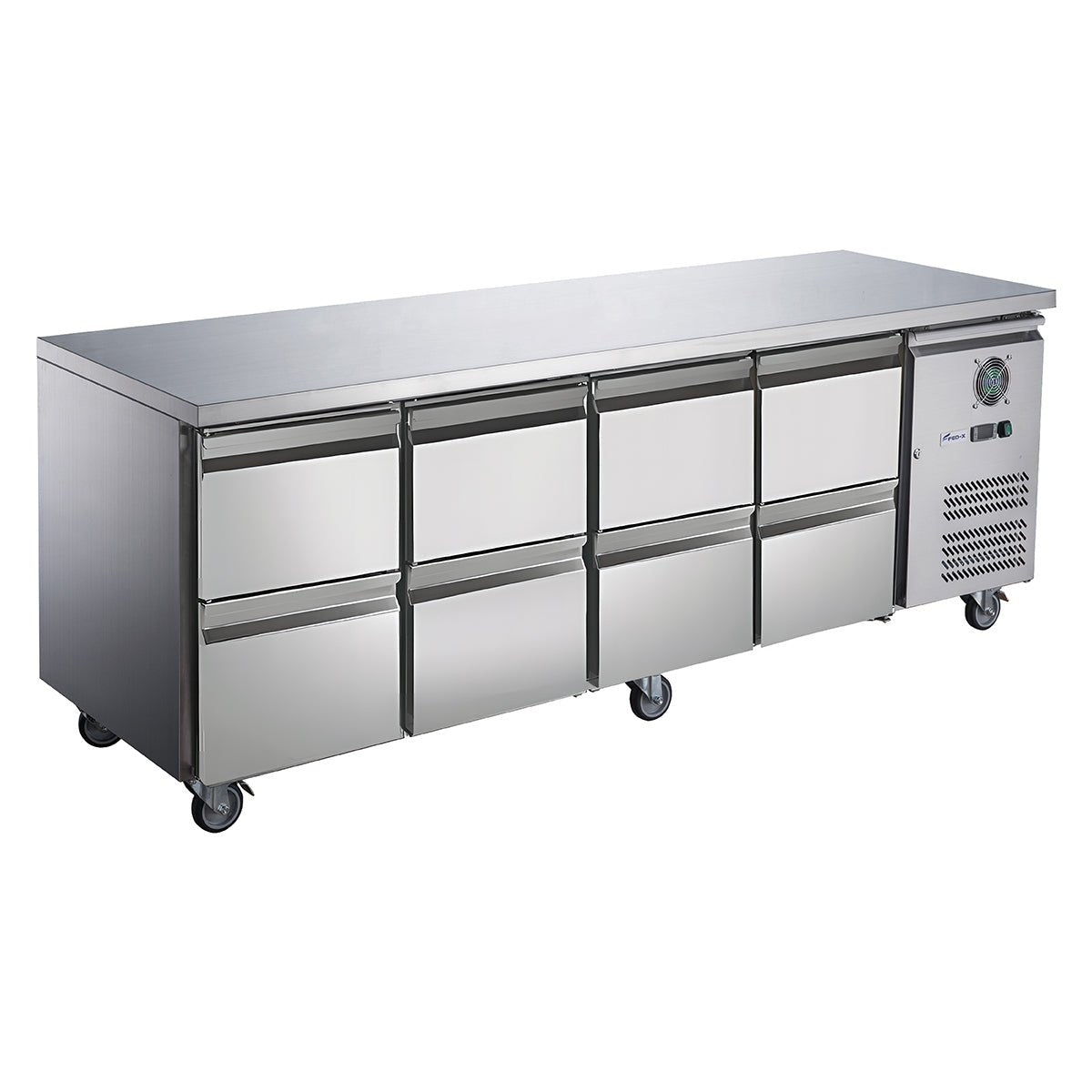 FED - X S/S Eight - Door Bench Fridge with Drawers - XUB7C22S4D - Commercial Kitchen Appliances