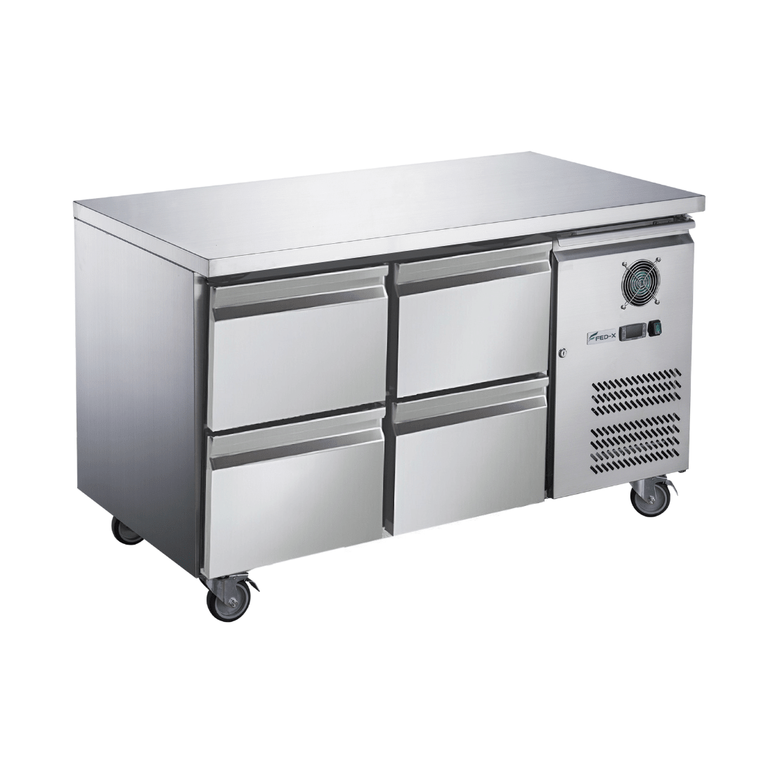 FED - X S/S Four - Door Bench Fridge with Drawers - XUB7C13S2D - Commercial Kitchen Appliances