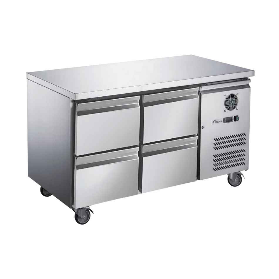 FED - X S/S Four - Door Bench Fridge with Drawers - XUB7C13S2D - Commercial Kitchen Appliances