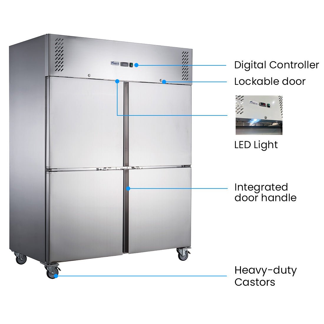 FED - X S/S Four Door Upright Freezer XURF1200S2V - Commercial Kitchen Appliances