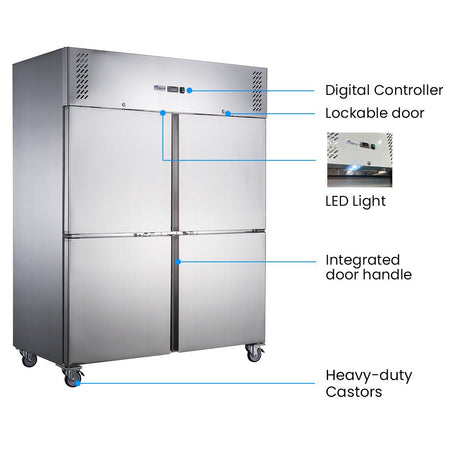 FED - X S/S Four Door Upright Fridge 1200L XURC1200S2V - Commercial Kitchen Appliances