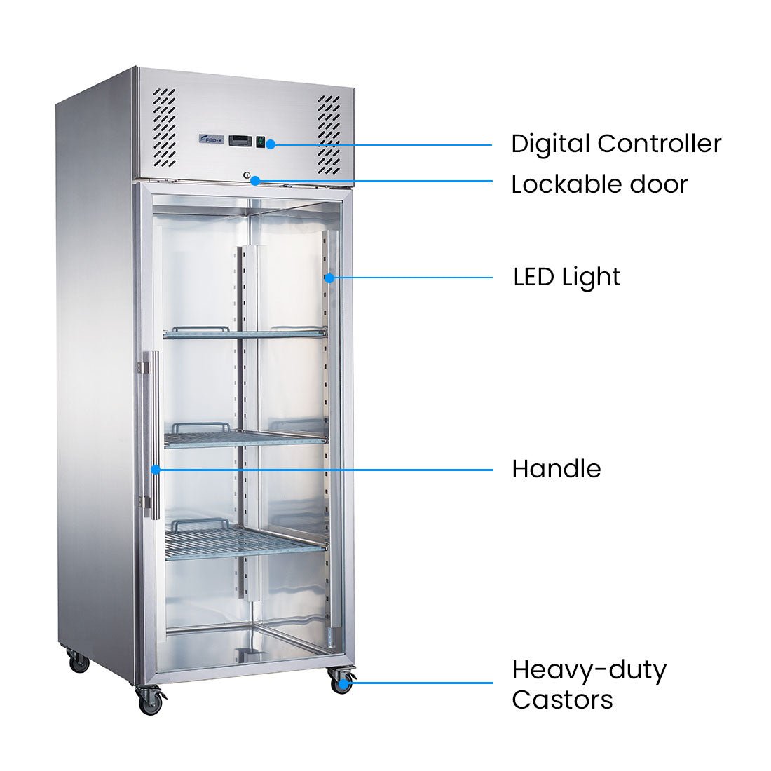 FED - X S/S Full Glass Door Upright Freezer XURF600G1V - Commercial Kitchen Appliances