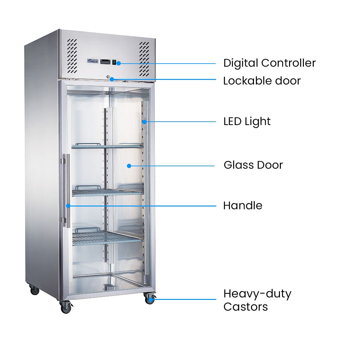 FED - X S/S Full Glass Door Upright Fridge XURC600G1V - Commercial Kitchen Appliances