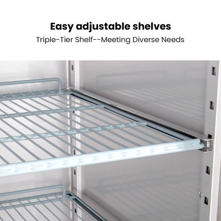 FED-X XURF650SFV freezer — interior detail with shelving
