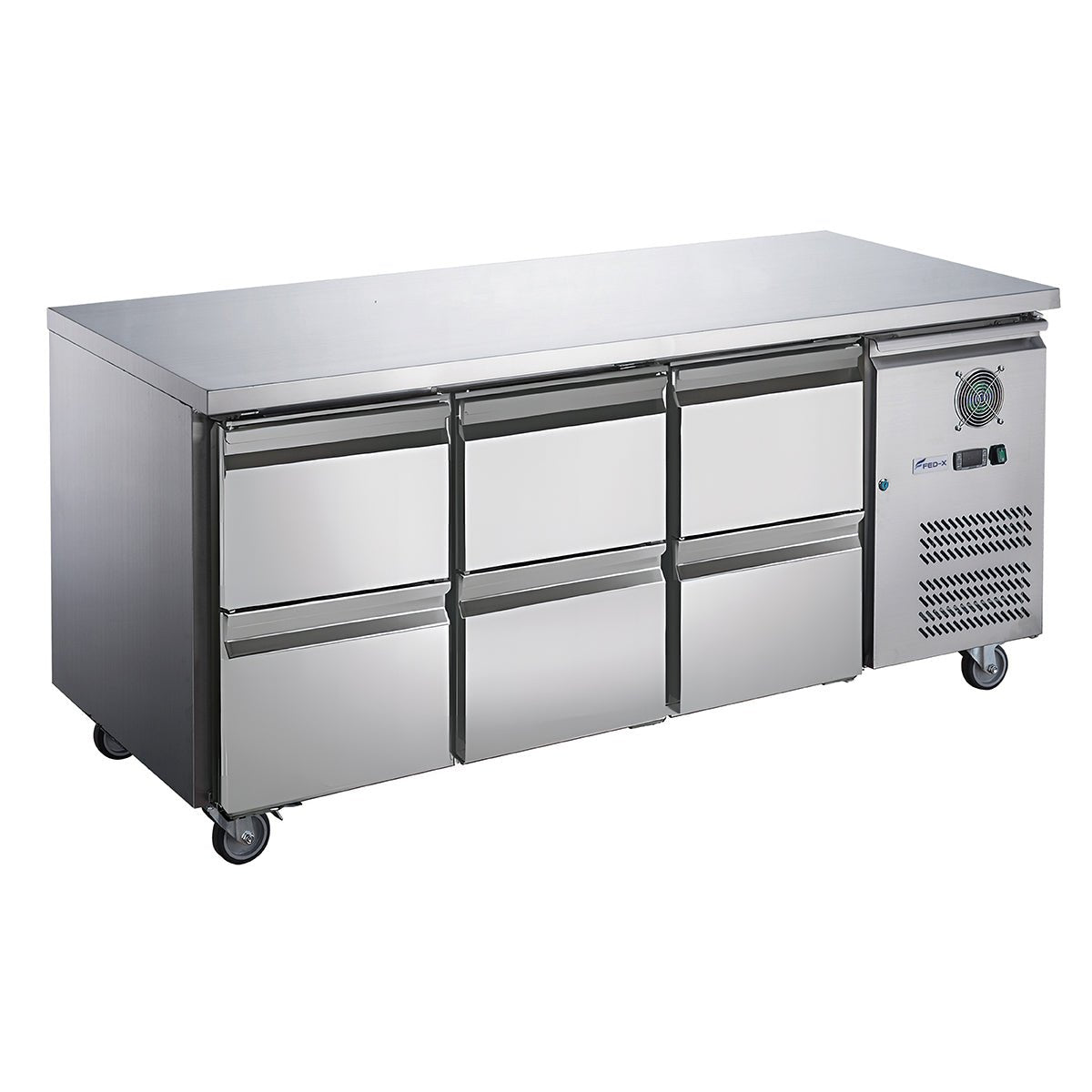 FED-X XUB7C18S3D six-drawer under bench fridge — front view in stainless steel