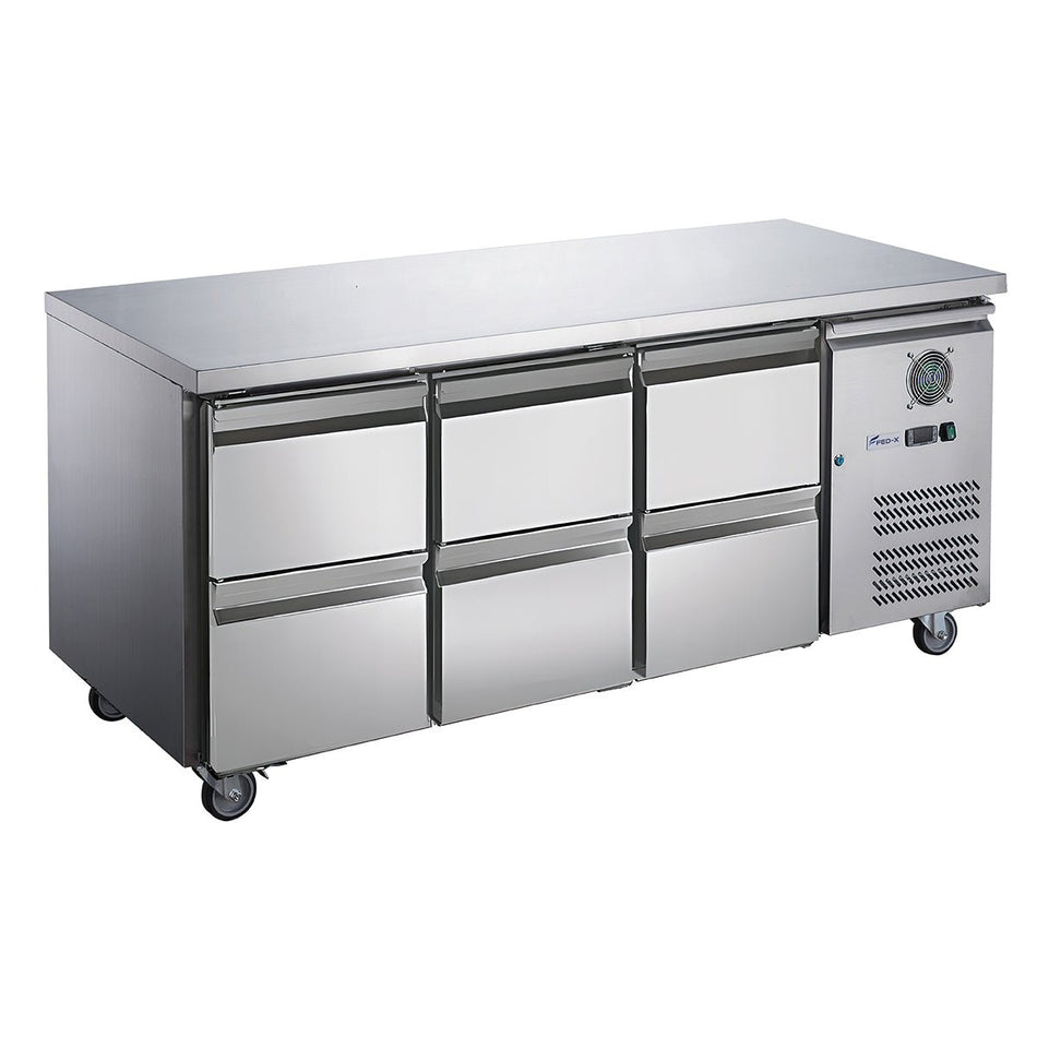 FED-X XUB7C18S3D six-drawer under bench fridge — front view in stainless steel