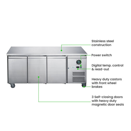 FED - X S/S Three Door Bench Fridge XUB7C18S3V - Commercial Kitchen Appliances