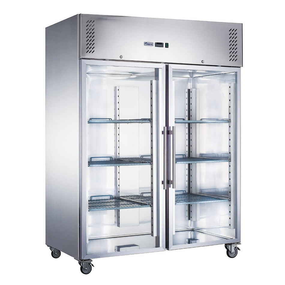 FED - X S/S Two Full Glass Door Upright Freezer XURF1200G2V - Commercial Kitchen Appliances