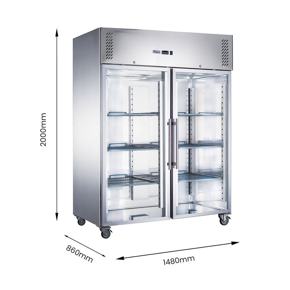 FED - X S/S Two Full Glass Door Upright Freezer XURF1410G2V - Commercial Kitchen Appliances