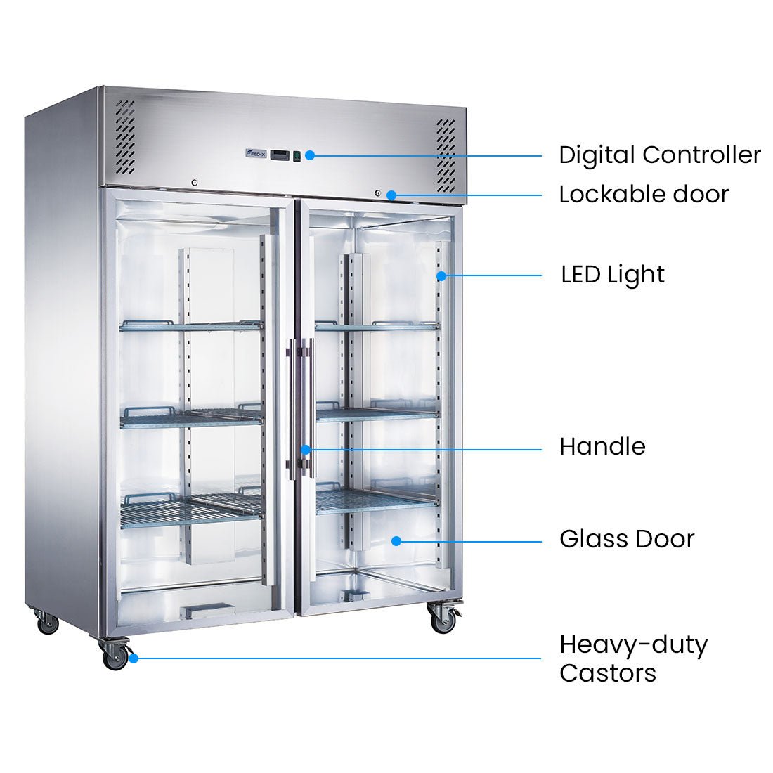 FED - X S/S Two Full Glass Door Upright Fridge XURC1410G2V - Commercial Kitchen Appliances