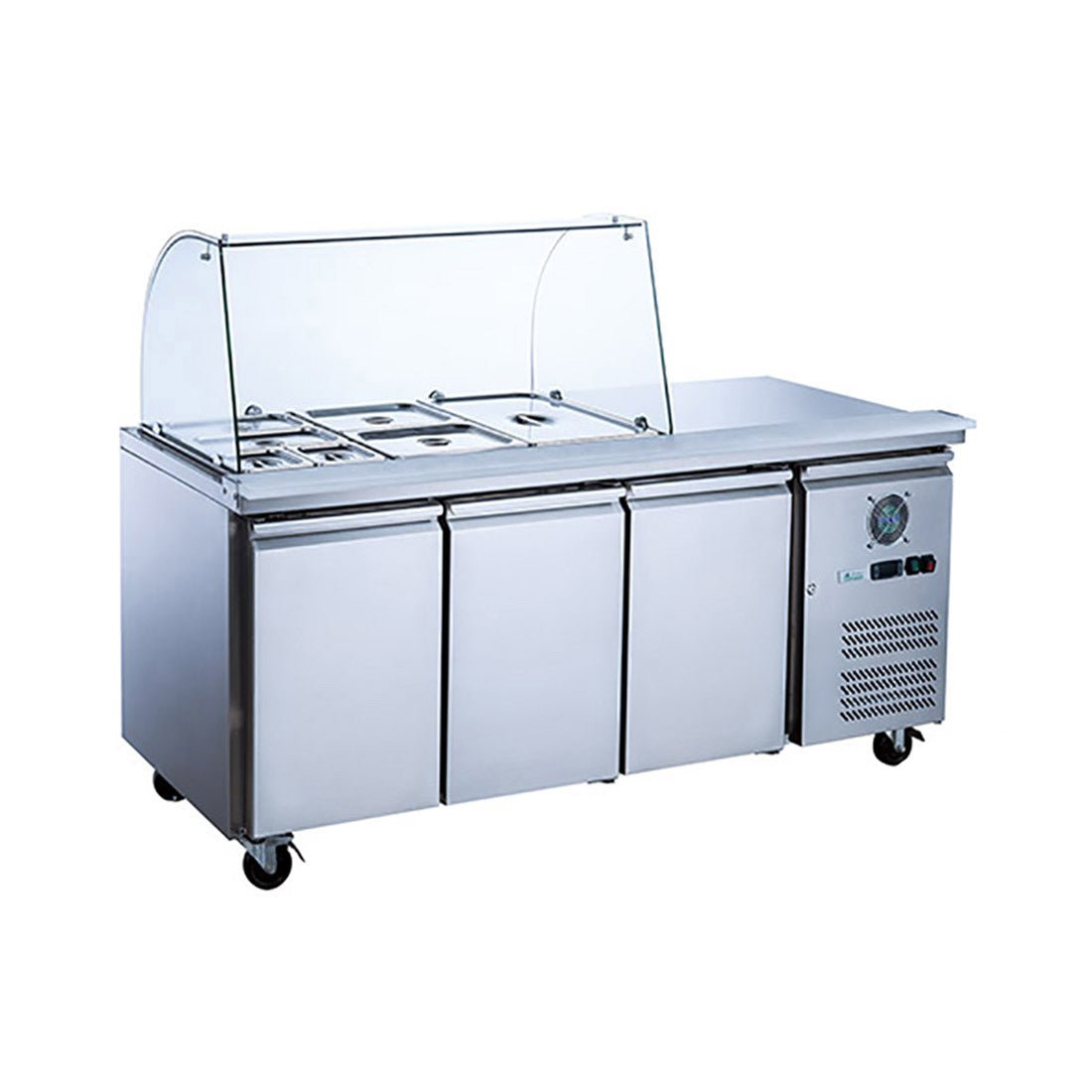 FED - X Three Door Salad Prep Fridge With Curve Glass Top XTHP3100SALGC - Commercial Kitchen Appliances
