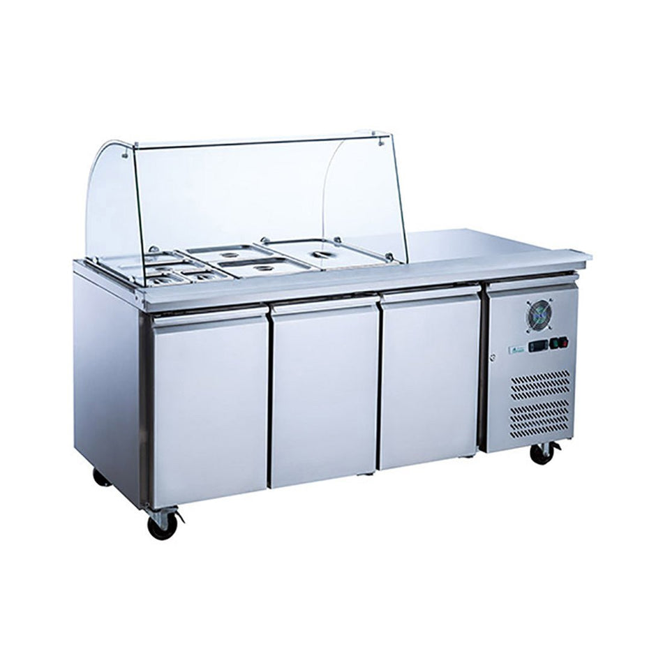 FED - X Three Door Salad Prep Fridge With Curve Glass Top XTHP3100SALGC - Commercial Kitchen Appliances