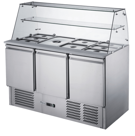 FED-X XS903GC salad prep fridge — integrated cutting board detail
