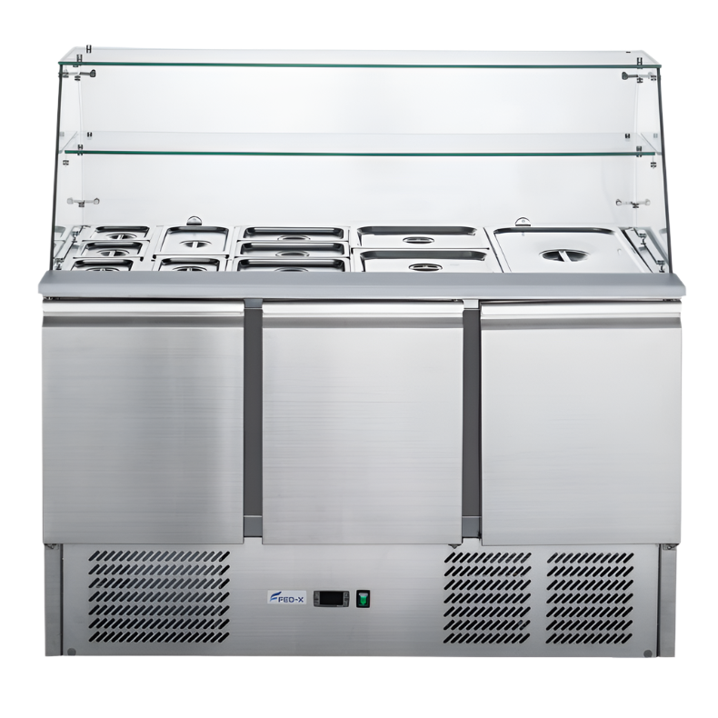 FED-X Three Door Salad Prep Fridge With Glass Top XS903GC - XS903GC