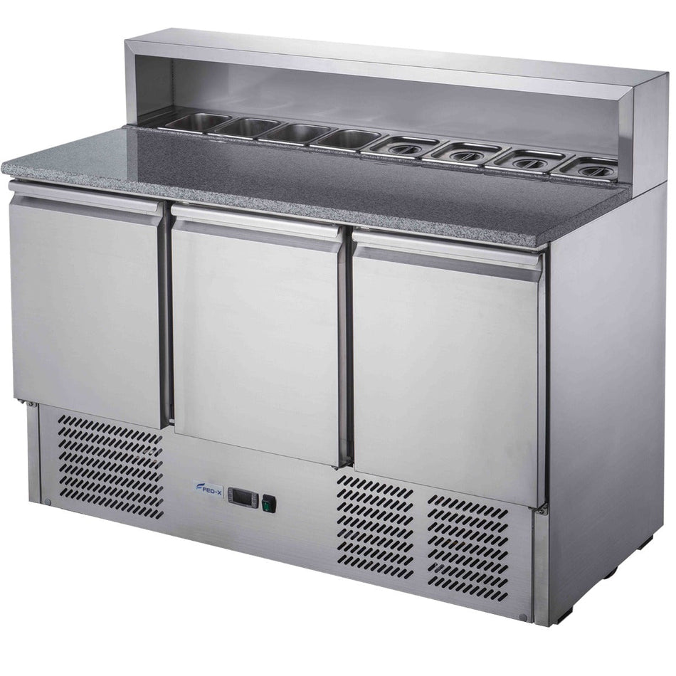 FED - X Three Door Salad Prep Fridge With Marble Top XGNS1300E - Commercial Kitchen Appliances