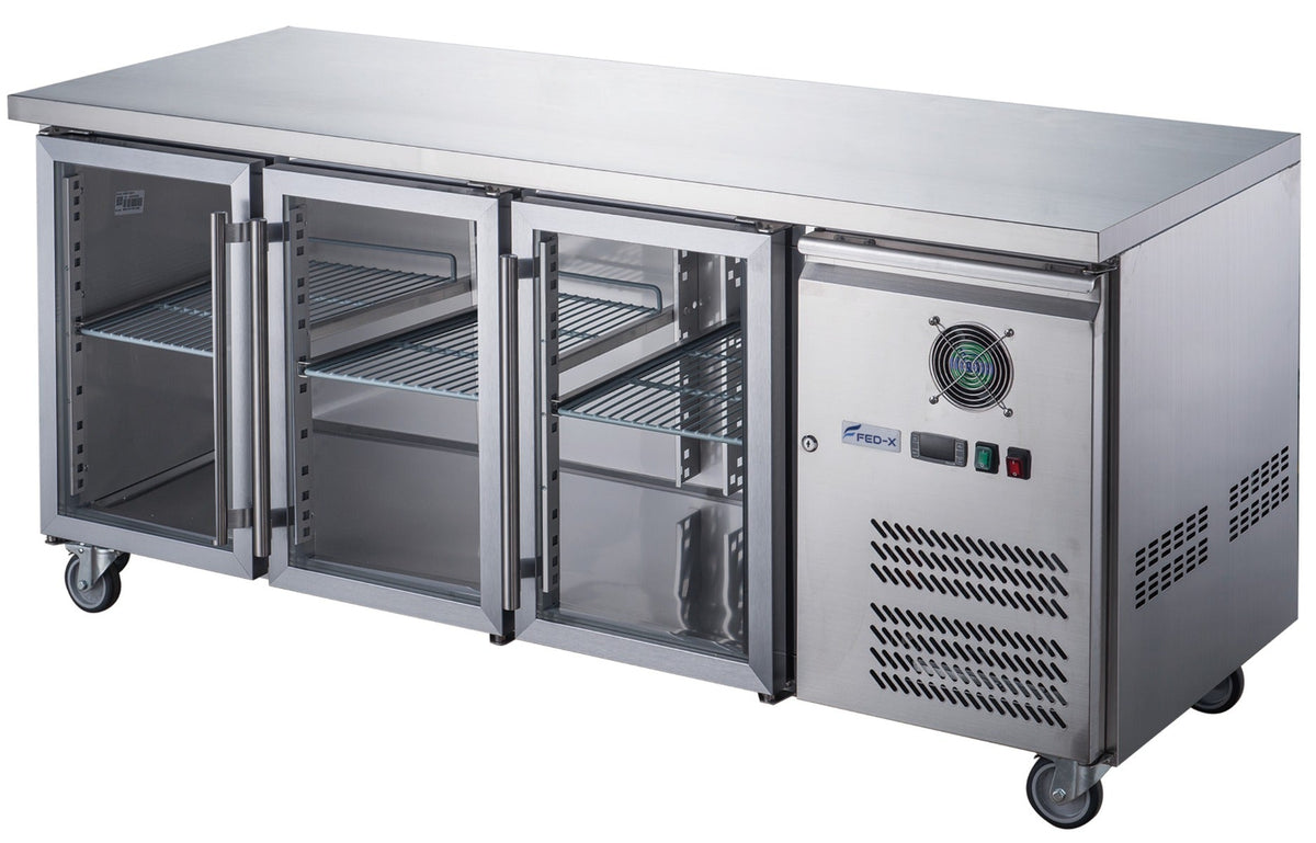 FED - X Three Glass Door Bench Fridge XUB7C18G3V - Commercial Kitchen Appliances