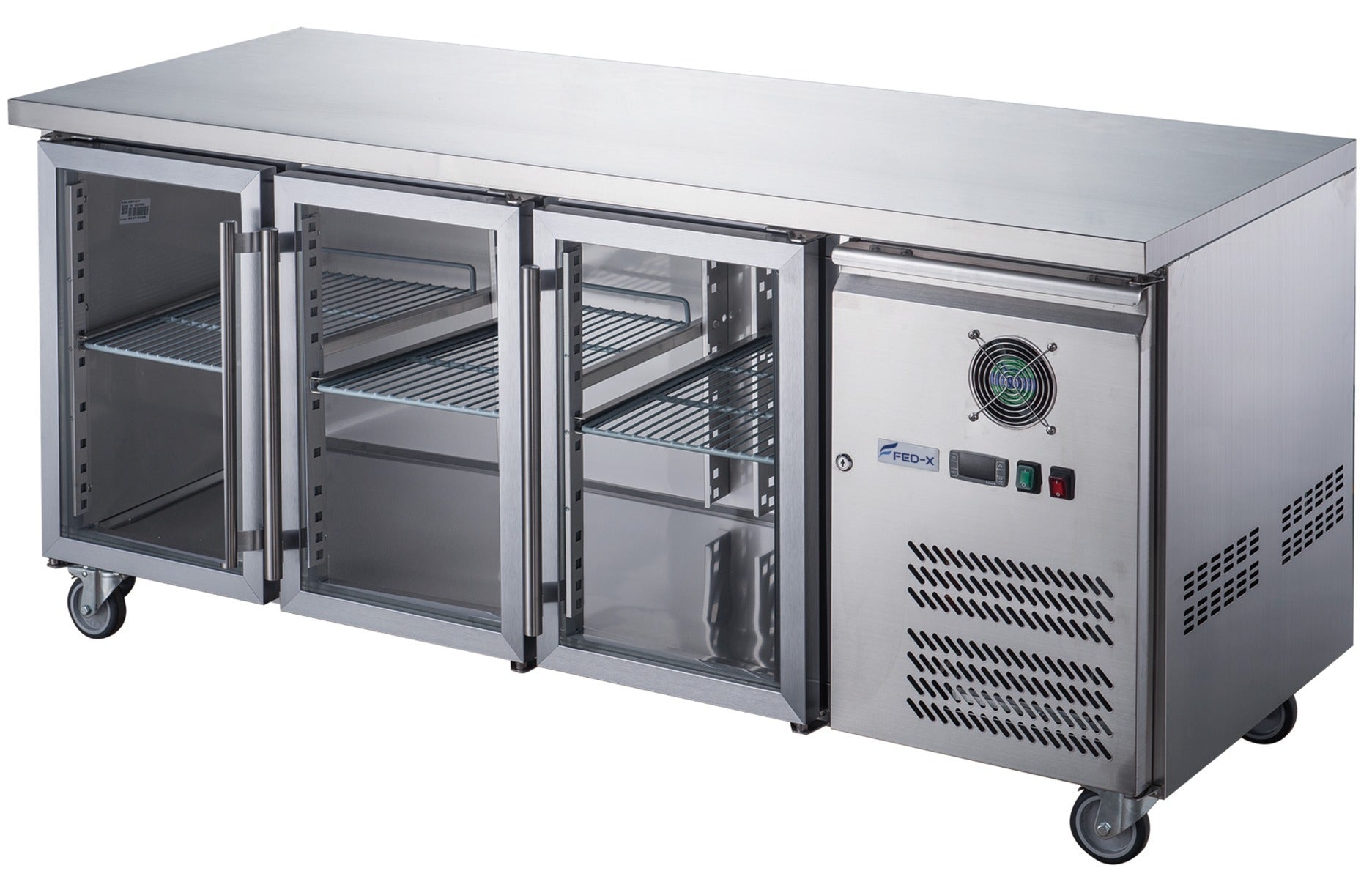 FED - X Three Glass Door Bench Fridge XUB7C18G3V - Commercial Kitchen Appliances