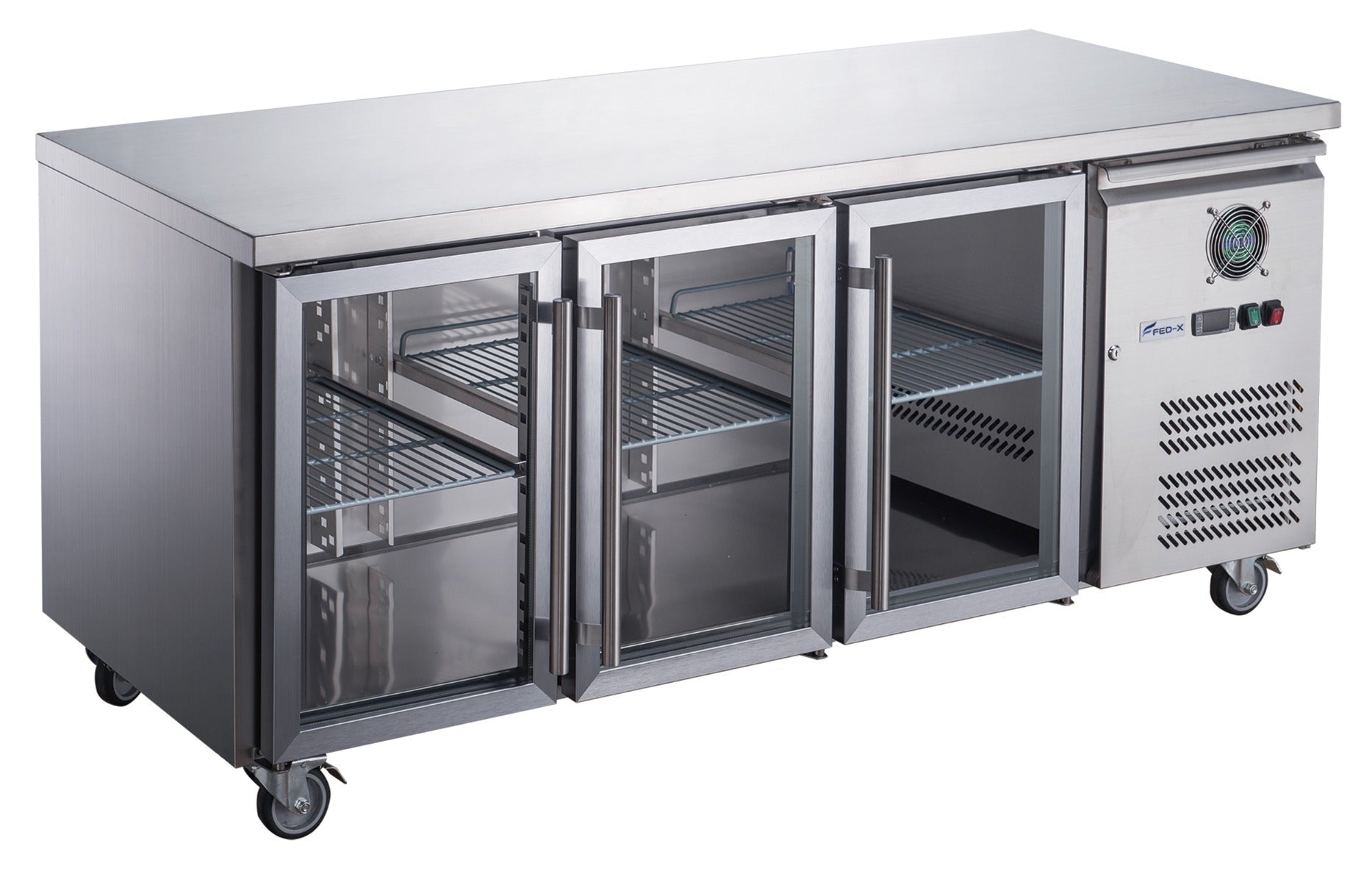 FED - X Three Glass Door Bench Fridge XUB7C18G3V - Commercial Kitchen Appliances