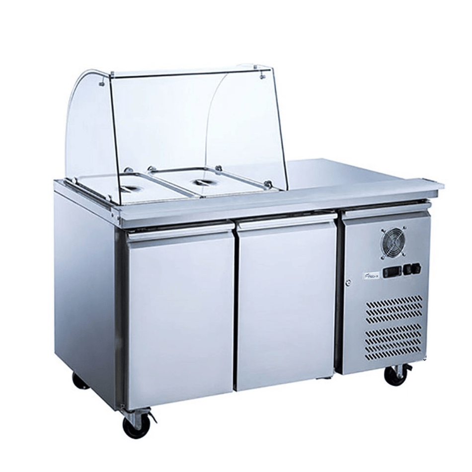 FED - X Two Door Salad Prep Fridge With Curve Glass Top XTHP2100SALGC - Commercial Kitchen Appliances