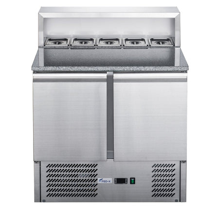 FED-X Two Door Salad Prep Fridge with Marble Top XGNS900E - Commercial Kitchen Appliances