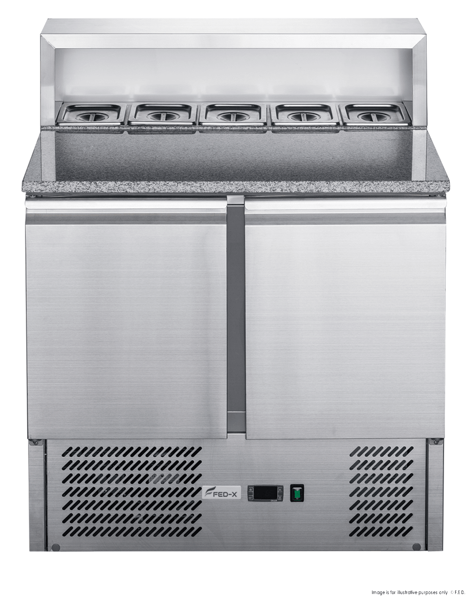 FED - X Two Door Salad Prep Fridge With Marble Top XGNS900E - Commercial Kitchen Appliances