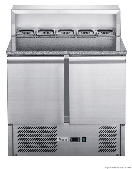 FED - X Two Door Salad Prep Fridge With Marble Top XGNS900E - Commercial Kitchen Appliances