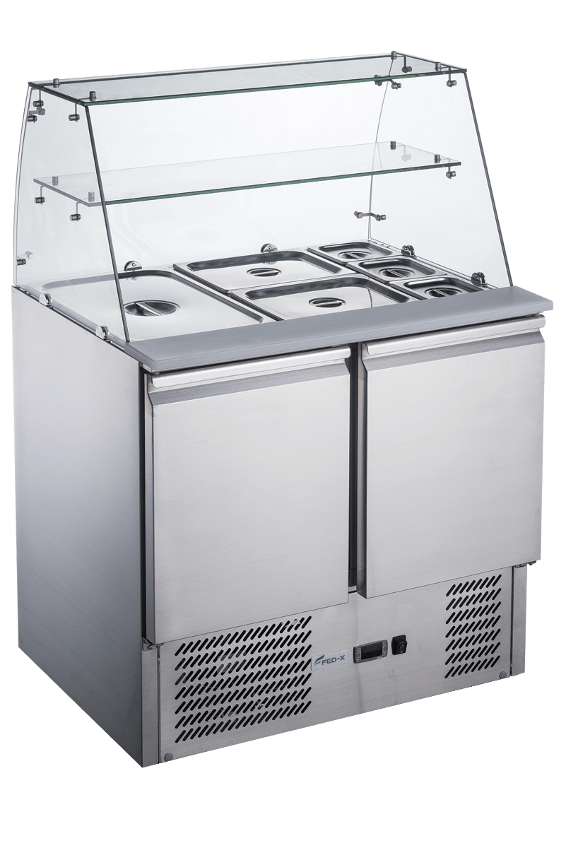 FED - X Two Door Salad Prep Fridge With Square Glass Top XS900GC - Commercial Kitchen Appliances