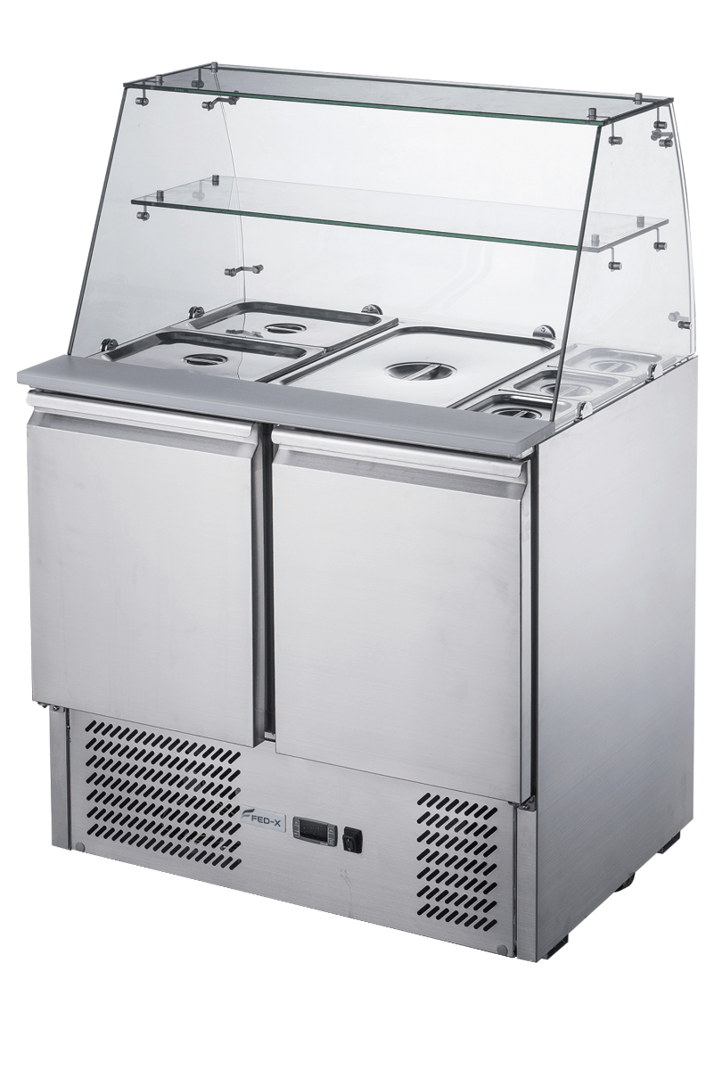 FED - X Two Door Salad Prep Fridge With Square Glass Top XS900GC - Commercial Kitchen Appliances