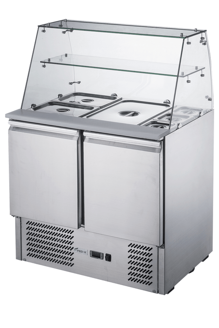 FED - X Two Door Salad Prep Fridge With Square Glass Top XS900GC - Commercial Kitchen Appliances